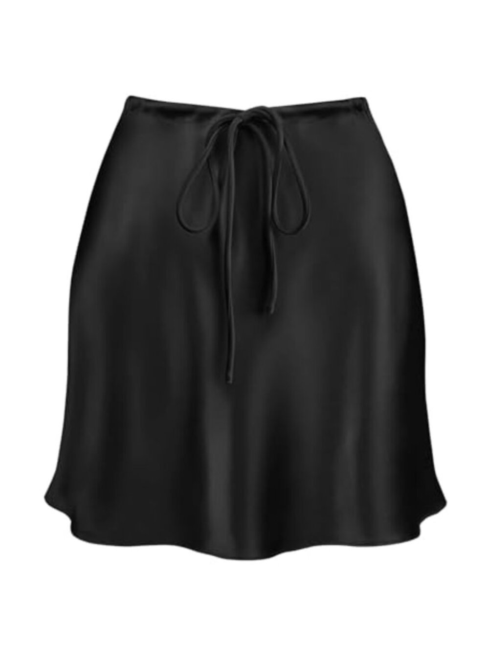 Satin Mini Skirt A-Line Drawstring Flared Silk Short Skirt